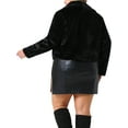 thumbnail image 3 of CHAQUETA PARA MUJERES TALLA PLUS FAB CURVES, CORTA DE INVIERNO, CON SOLAPA, MANGA LARGA, DE PIEL SINTÉTICA Y ESPESA, TALLA 1X, NEGRO, 3 of 6