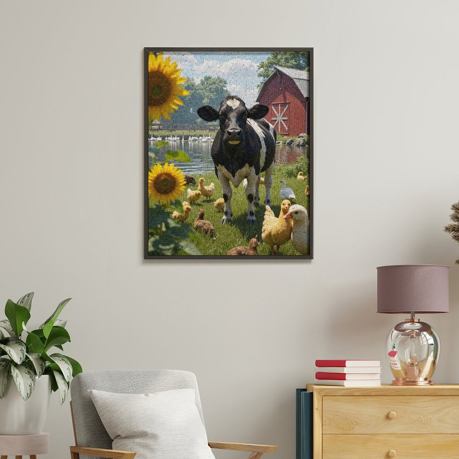 Paint by Numbers Kit for Adults, Cow Farm Pond Sunflowers Ducks Paint by Numbers, Easy Paint by Numbers Kit for Adults Beginner, DIY Adult Paint by Number Kits on Canvas, Home Decor