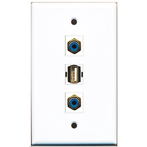 RiteAV - 2 Port RCA Blue and 1 Port USB A-A Wall Plate