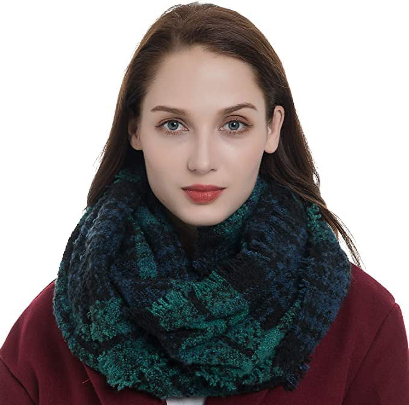 Bravo! Women Tartan Plaid Infinity Wrap Scarf Winter Knit Loop Scarf Blue Green