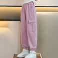 thumbnail image 5 of WhouRiu Children Girls Pants High Drawstring Waisted Loose Fit Cargo Sweatpants Kids Girls Streetwear Trousers with Pockets Pink,Sizes 13-14, 5 of 8