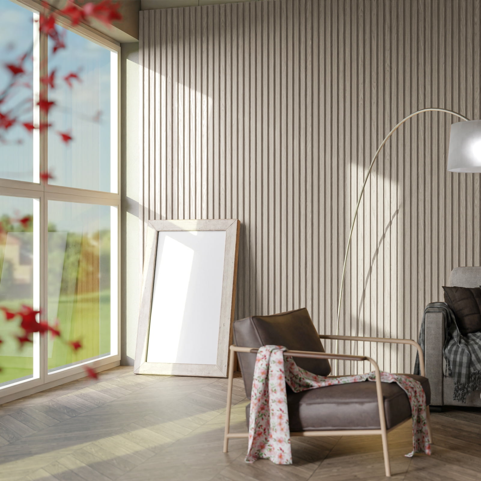 Art3dwallpanel 4Pcs 94.5'' x 7.9'' Wood Slat Acoustic Panels, MDF 3D Wall Panel for Accent Wall Ceiling Office,White Elm
