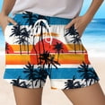 thumbnail image 4 of felwors Women's Gold Palm Tree Print Shorts Elastic Drawstring Waist Black Summer Beach Casual Shorts with Pockets (Blue, XXL), 4 of 5