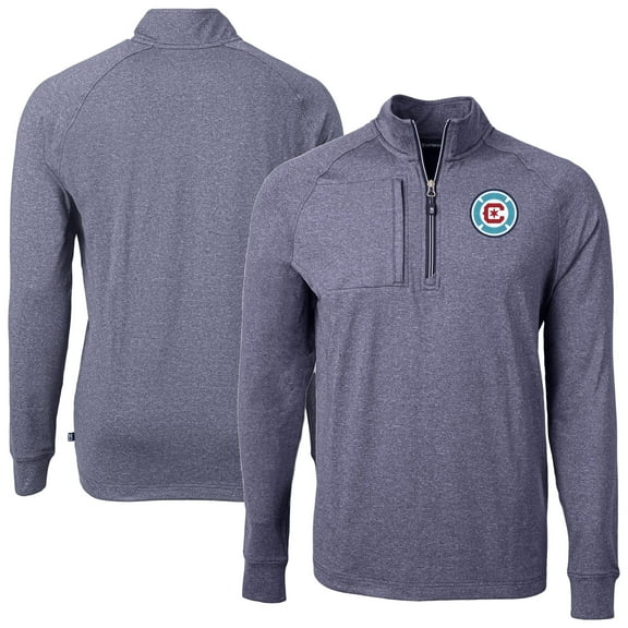 Men's Cutter & Buck Heather Navy Chicago Fire Big & Tall Adapt Eco Knit Quarter-Zip Top