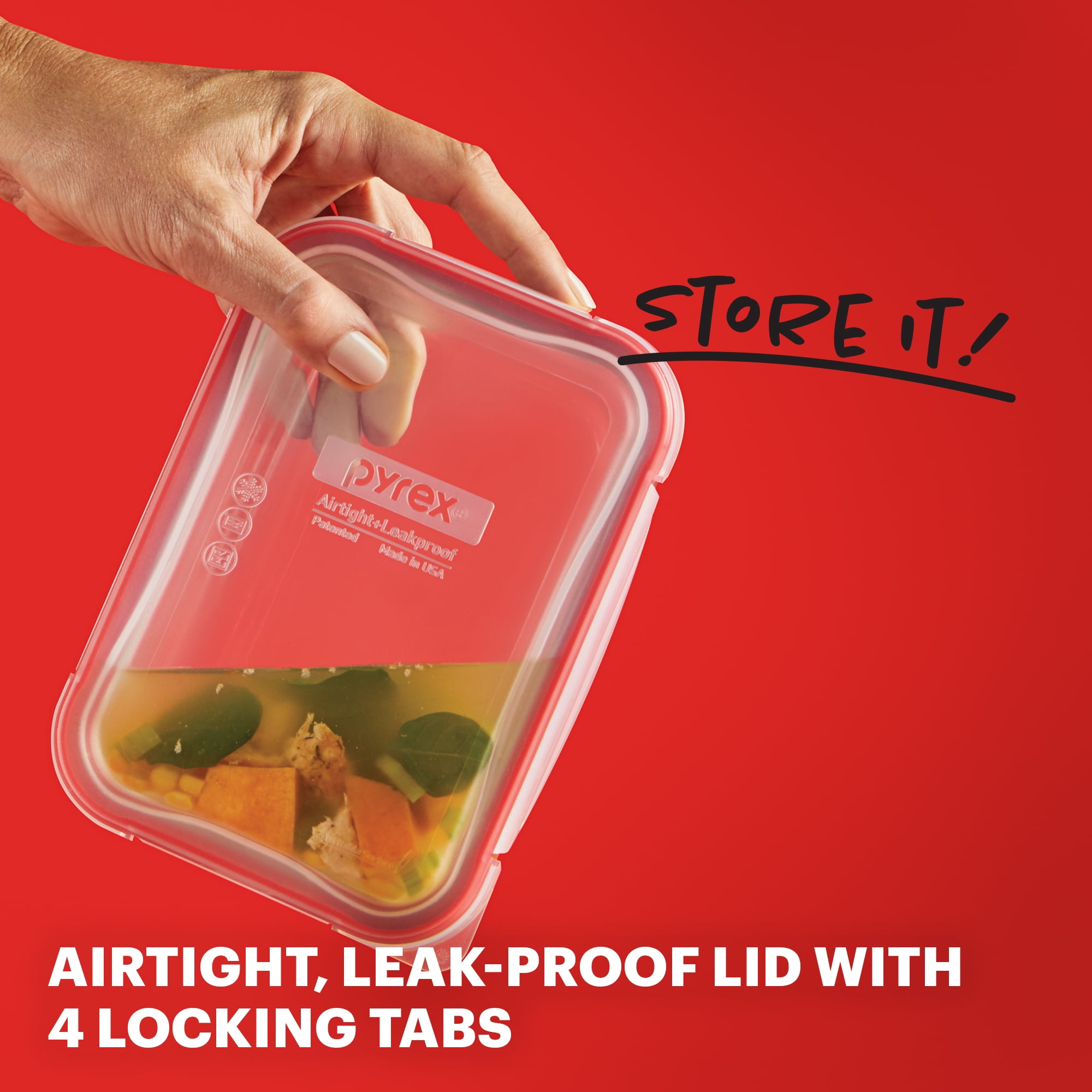 Pyrex FreshLock 2cup Rectangle Glass Food Storage Container with Lid, Designed to Help with Food Storage and Everyday Organization