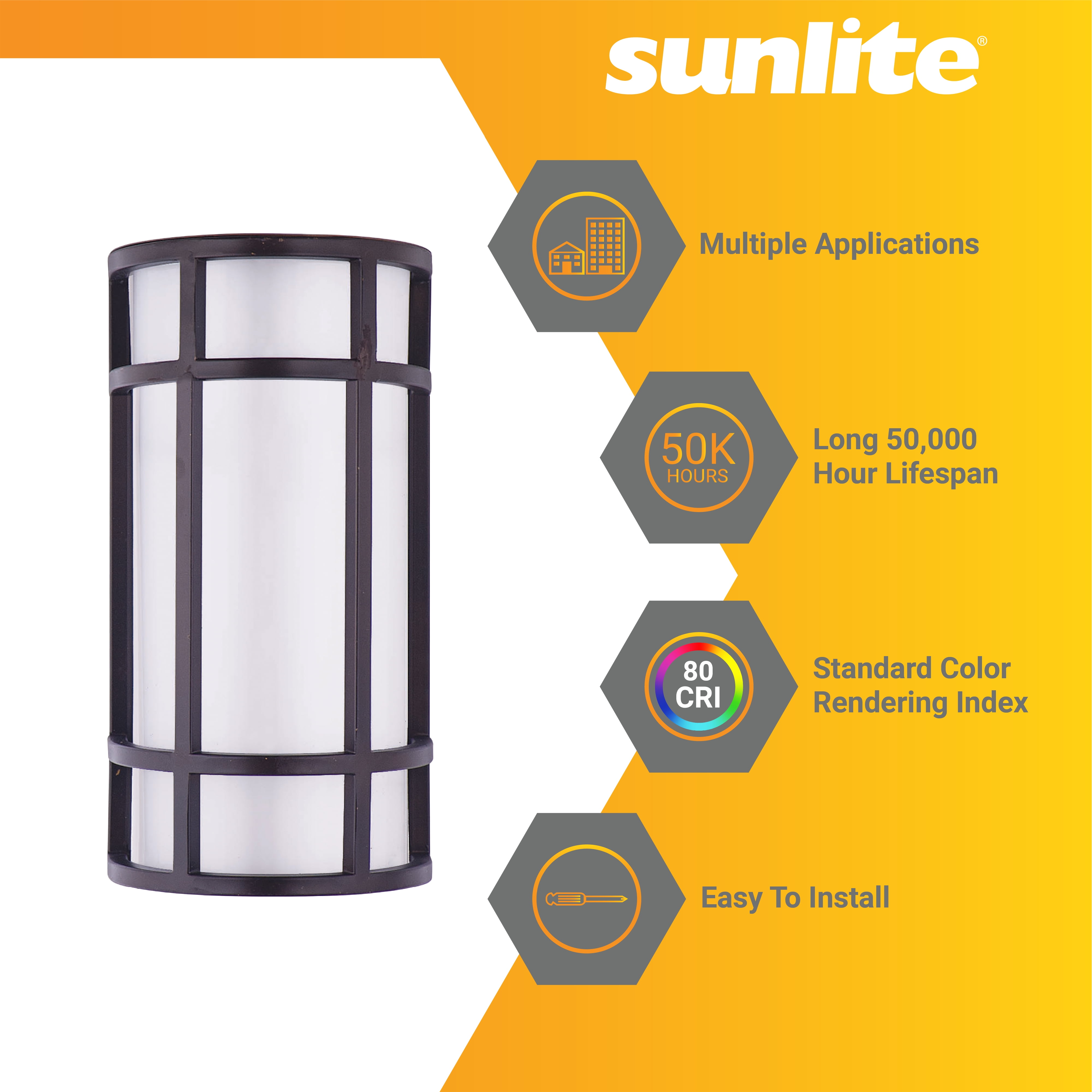 Sunlite 12” LED Outdoor Mission Style Light Fixture, Half Cylinder Wall Sconce, Selectable 3 CCT 3000K-5000K, 15 Watts, 800 Lumens, Non-Dimmable, Black Frame, For Porches, Garage & Entryways