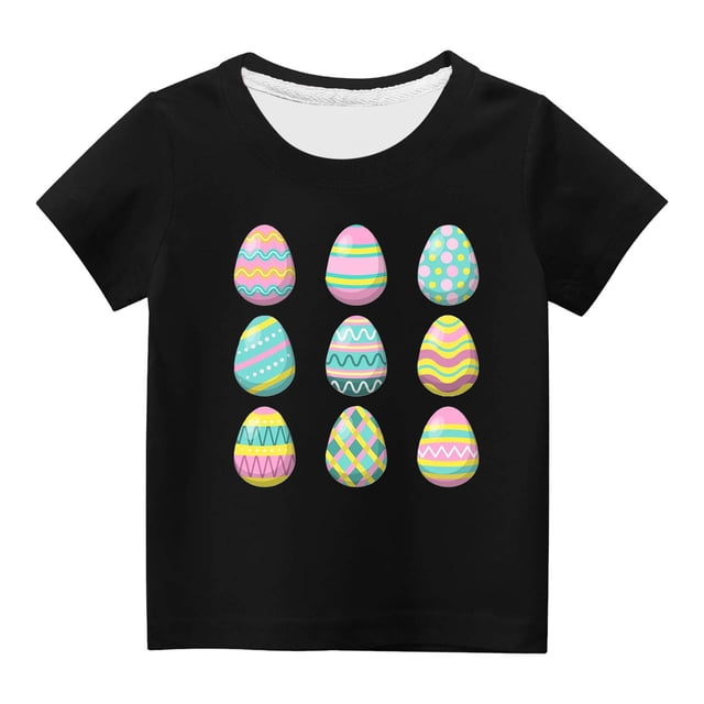 Cadeaux de Pâques pour Enfants, Enfants Garçons Filles Imprimé Ufs de Pâques Mignon Col Rond Manches Courtes