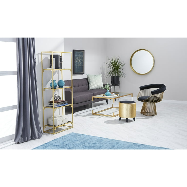 DecMode 22 x 69 Gold Acrylic 5-Tier Shelving Unit with Clear Glass Top  and Acrylic Legs, 1-Piece 