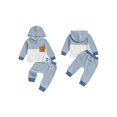 thumbnail image 2 of BemeyourBBs Toddler Baby Boy Fall Winter Outfit Newborn Infant Baby Boys Clothes 0 6 12 18 24 Months 2 3 Years Waffled Stripe Long Sleeve Hoodies Top Elastic Waist Pockets Jogger Pants 2 Pcs Set, 2 of 9