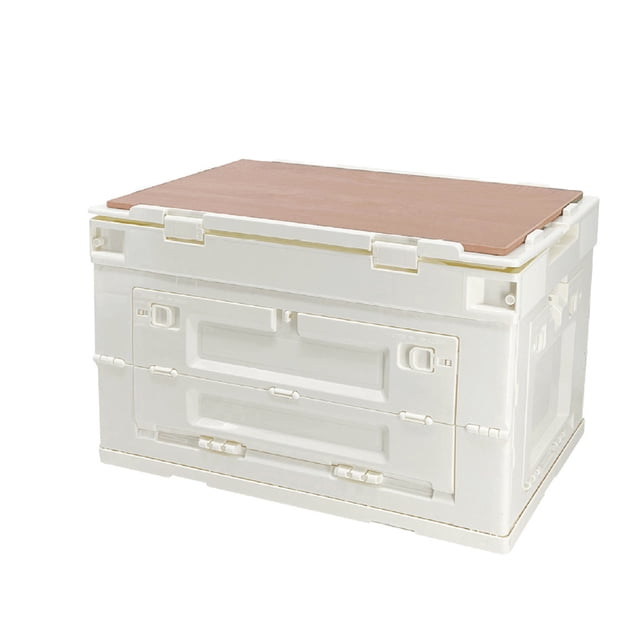 Camping Picnic Storage Box Foldable Car Backup Storage Box Multifunctional Plastics Box With Wooden Lid