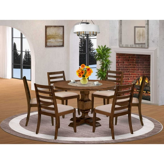 East West Furniture Irving 7 Piece A Dining Table Set in Walnut Finish
