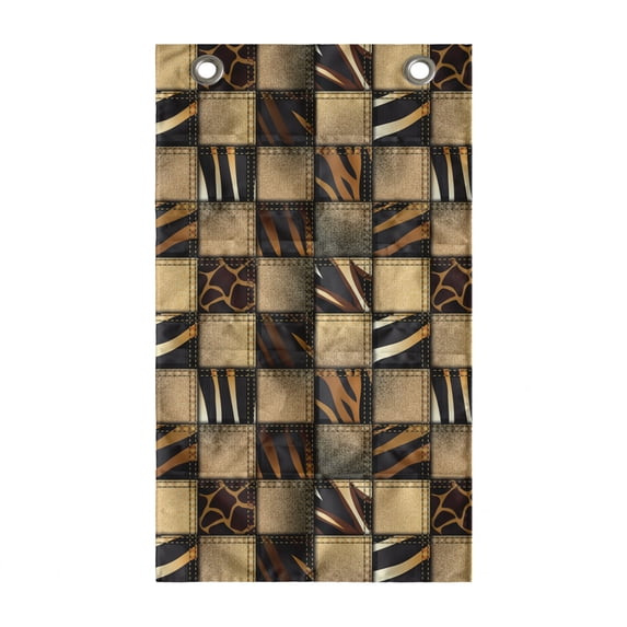Safari Hanging Pocket Organizer, Jeans Denim Patchwork in Safari Style Wilderness Design Art Print, Printed Polyester Storage Bag with Pockets, 21" x 31", Brown and Black