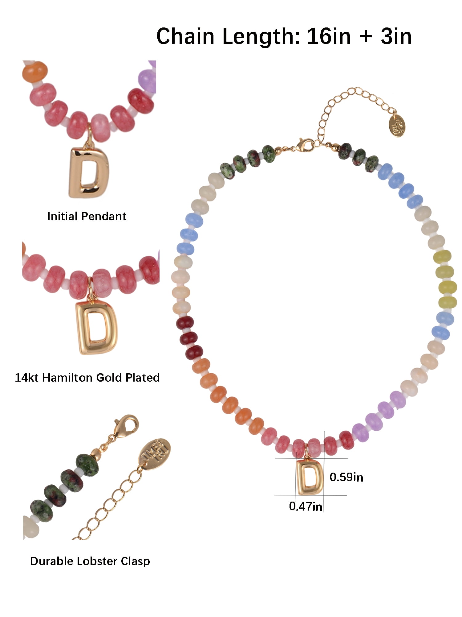 Time and Tru Goldtone Multicolored Bead Initial "D" Necklace
