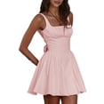 thumbnail image 2 of Women'S Summer Corset Mini Dress Square Neck Flowy A Line Cute Graduation Short Dresses Pink S, 2 of 9
