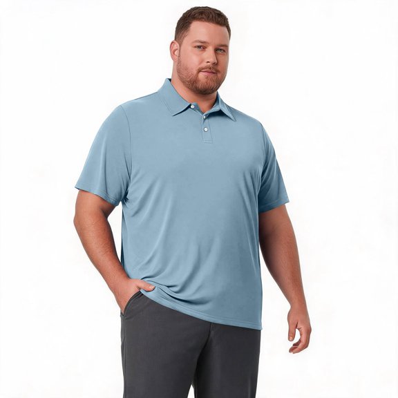 Plus Size Big and Tall Polo Shirt for Men Short Sleeve Quick Dry Cool Polo Shirts for Golf Hiking Everyday Wear Performance Light Blue 7XL