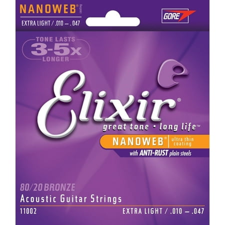 Elixir 11002 Extra Light NanoWeb Acoustic Guitar Strings (10-47)