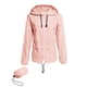 thumbnail image 1 of Avoogue Chubasquero para mujer, ligero, impermeable, chaquetas de lluvia, chaquetas de bicicleta, cortavientos con capucha para exteriores, plegable (rosa L), 1 of 5