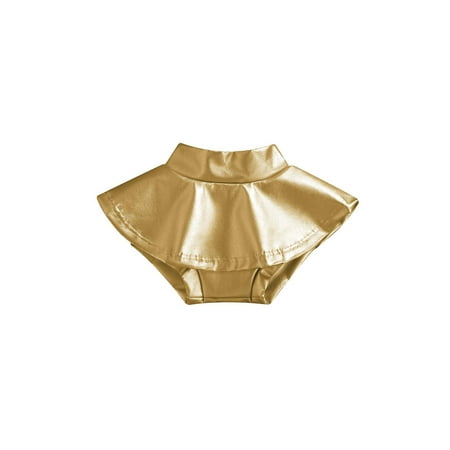 

Canrulo Infant Baby Girls Shorts Skirts Outfits 3 Colors Solid PU Leather Ruffles High Waist Mini Skirts Gold 2-3 Years