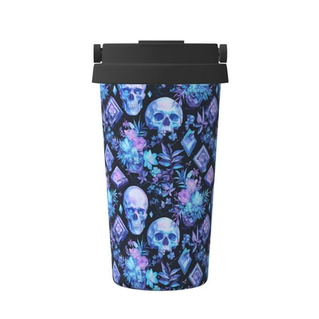 

Vsdgher Skull blue crystal flower Coffee Mug Pobtable To Stainless Steel Coffee Tumbler Coffee Cups with Lids Thermos for Hot and Cold Drink