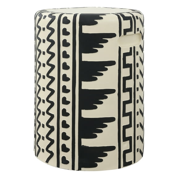 JONATHAN Y Yoli 18" MidCentury Modern Geometric Drum Garden Stool, Cream/Black