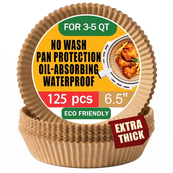 Small Round Air Fryer Liners 6.5", 125 Pcs Disposable for 3-5 qt Basket,Non-stick and oil-proof parchment for easy cleanup; unbleached natural wood pulp fits compact 3-5 quart models by Tilnce