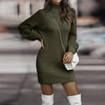 thumbnail image 5 of CharmCyan Women's Knitted Dress Turtleneck Winter Sweater Dress Knitted Dresses Midi Plain Long Wool Dress Dark Green 2XL, 5 of 8