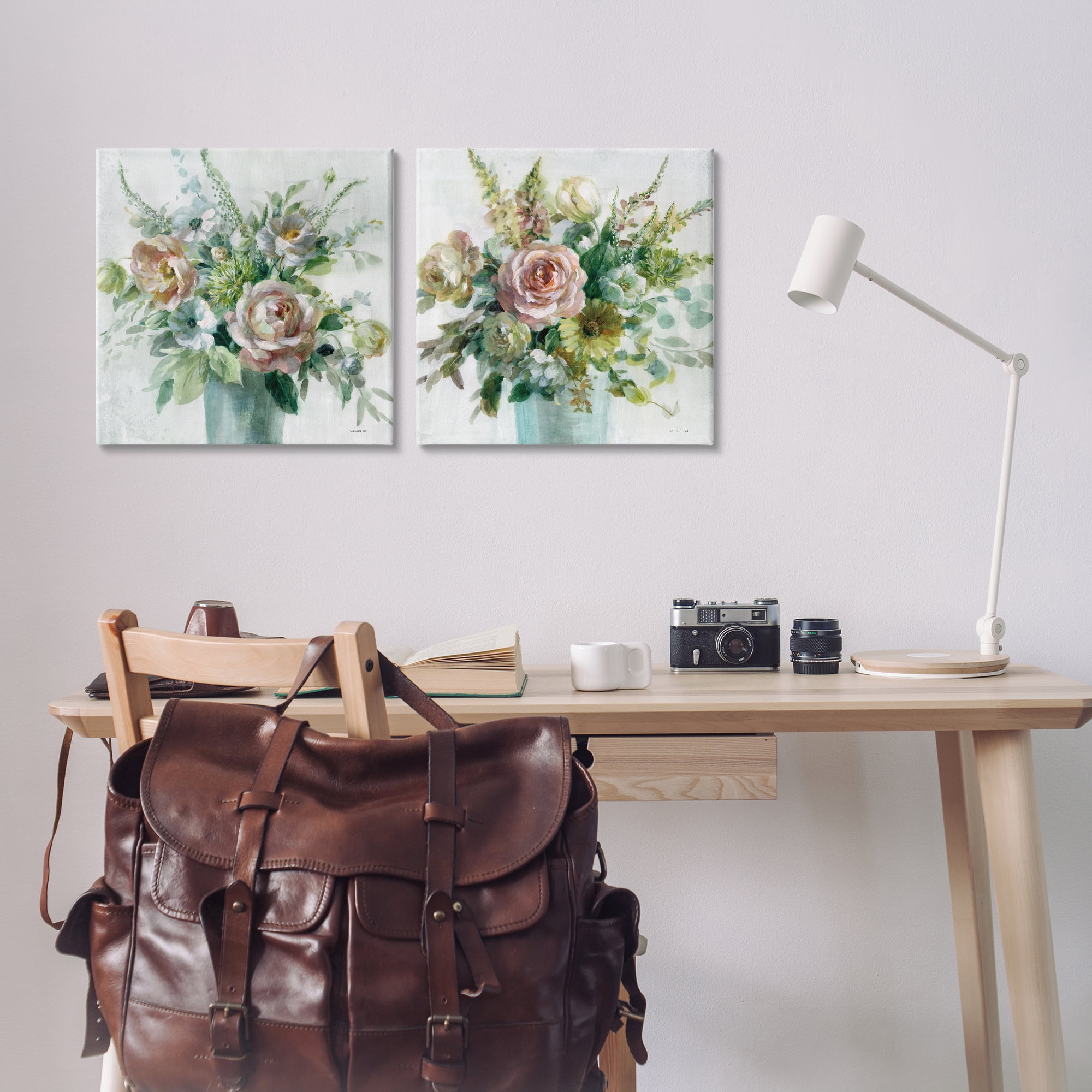 Stupell Industries Sage Peach Still Life Florals Plants & Flowers Painting Wrapped Canvas Art Print Wall Art, 17 x 17, Set of 2