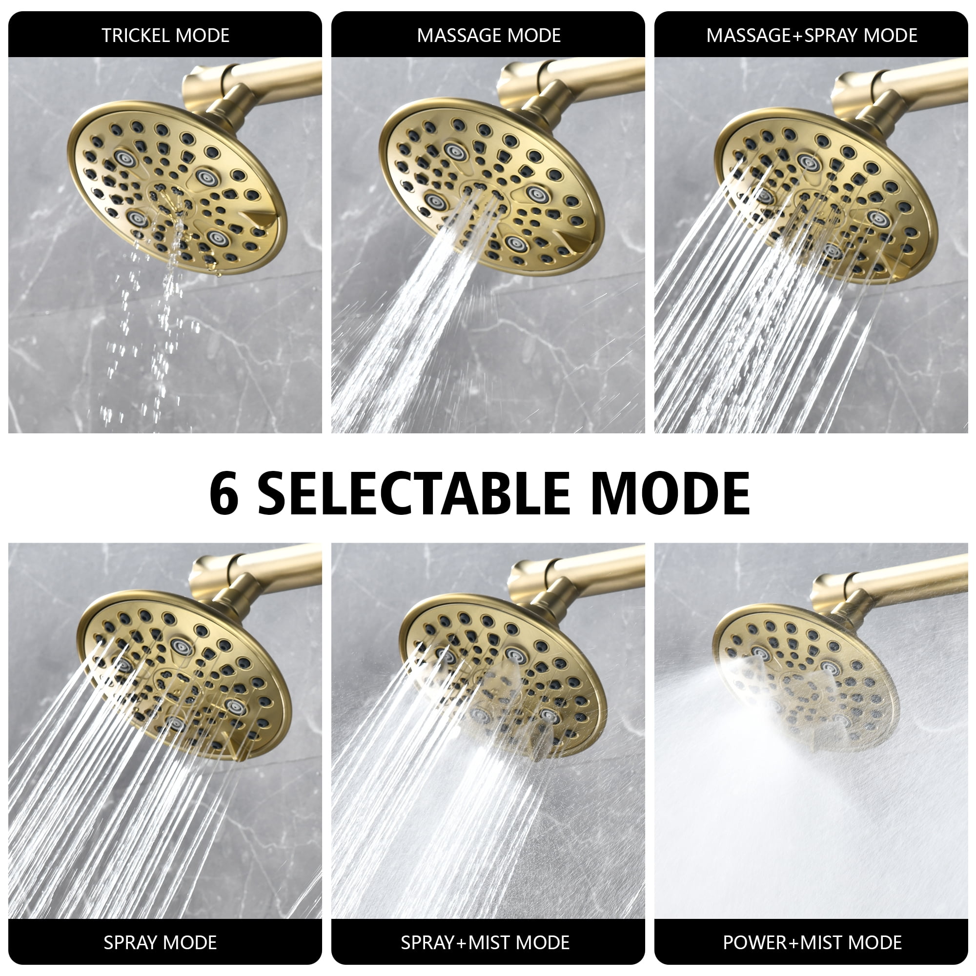 sumerain Brushed Gold Dual Showerheads for Couples with 6 Modes & Shut-off Valve, 2-in-1 Double Showerhead System for Two People