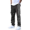 thumbnail image 2 of Men's Cargo Straight Leg Pants, Loose Solid Elastic Drawstring Waist Casual Outdoor Athletic Trousers with Multi-Pocket Dark Gray M, 2 of 5