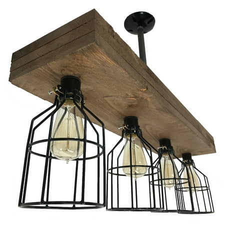 Traditional Open Foyer Light (Farmhouse Lighting Triple Wood Beam Vintage Decor Chandelier Light - Great in Kitchen, Bar, Industrial, Island, Billiard, Foyer and Edison Bulb. Wooden Reclaimed Rustic Four Light With)