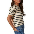 thumbnail image 2 of Qaspx Striped Blouses for Women Short Puff Sleeve Knit Tshirts Summer Crewneck Casual Tops, 2 of 3