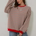 thumbnail image 2 of BODOAO Oversized Striped Crewneck Sweatshirt for Women Long Sleeve Color Block Pullover Tops Casual Loose Workout Shirt Women Oversized Striped Crew Neck Sweatshirt Loose Pullover Shirt Top Red M, 2 of 9
