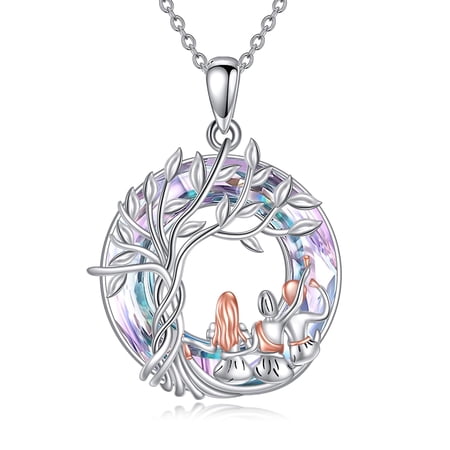 YAFEINI 3 Sister Necklace 925 Sterling Silver Tree of Life Sisters Necklace Crystal Jewelry Friendship Birthday Christmas Gifts for Women Daughter Friends