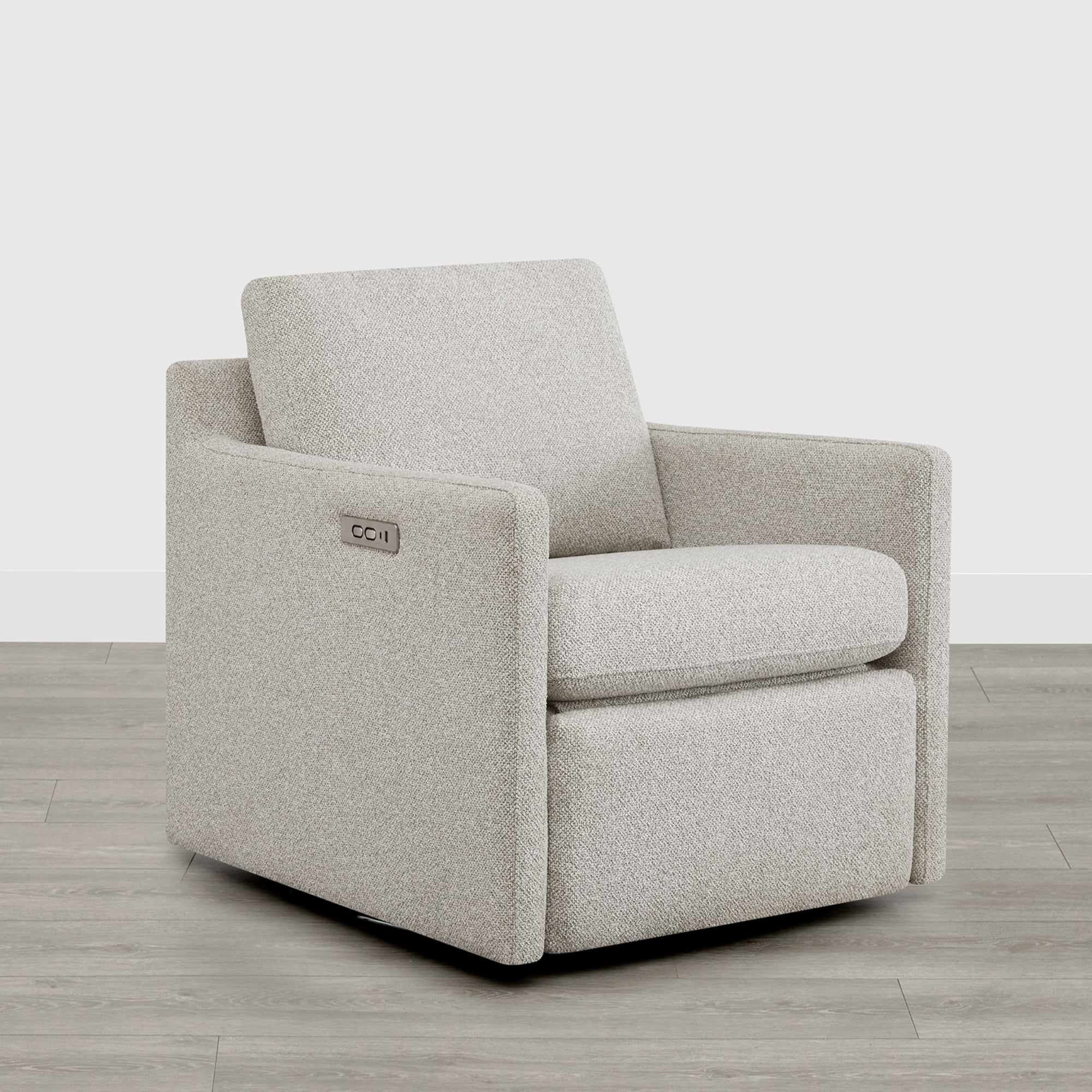 Spruce & Spring 270-Degree Swivel Accent Chair with Power Footrest & Charging Ports, Light Gray