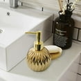 thumbnail image 4 of Ceramics Gold Soap Dispenser for Bathroom, Round Soap Dispenser with Delicate Embossed Rhombus Design (Black), 4 of 14