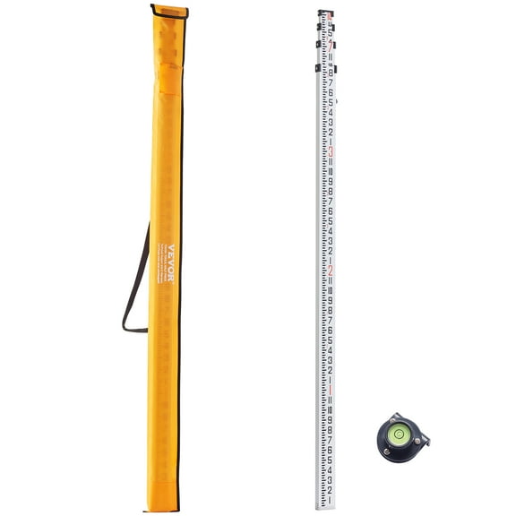 VEVOR Aluminum Grade Rod,14-Feet/8ths 4 Sections Telescopic Measuring Rod,Double-Sided Scale 1/8in Leveling Rod Stick,Aluminum Alloy Survey Rod w/ Bubble Level &Carrying Bag for Houses,Walls,Floors