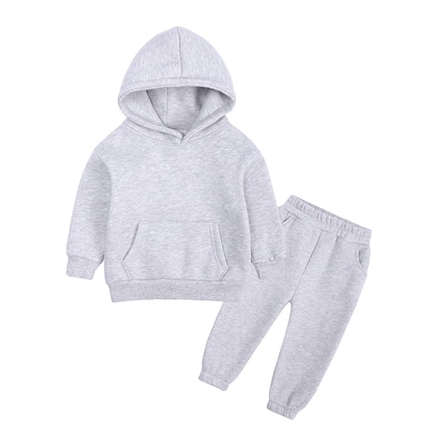 Gibobby Conjunto de ropa de bebé Niños pequeños Primavera Invierno Sólido Cálido Grueso Pantalones de manga larga Sudadera con capucha Sudadera Conjunto Trajes(Gris, 10-11 Años)