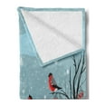 thumbnail image 2 of Christmas Soft Flannel Fleece Throw Blanket, Snowy Winter Tree Branches Berries Bullfinch Birds Snowman Hat, Cozy Plush for Indoor and Outdoor Use, 70" x 90", Almond Green Orange, by Ambesonne, 2 of 5
