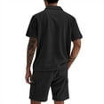 thumbnail image 4 of Stamzod Men Short Sets Outfits Summer Solid Color Turndown Shirts & Cargo Shorts Set with Pocket Plus Size Two Piece Daily Casual Sweatsuits for Men Black S, 4 of 8