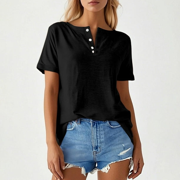 MHFRRA Camiseta Informal de Manga Larga con Cuello Redondo y Bolsillos para Mujer, Color Liso Negro