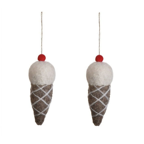 De Kulture Works Wool Felt Ice Cream Cone Small, Set of 2 Eco Friendly Needle Felted Christmas Ornament