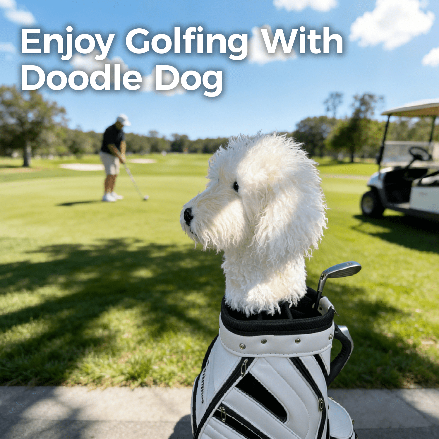FurEverClone Doodle Golf Club Head Cover for Drivers, Soft Fleece, Water-Resistant, Off-White, 1-Pack