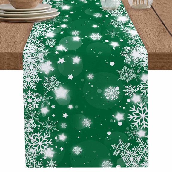 nqOlkjepod Green Christmas Snowflakes Table Runner 108 Inches Long Farmhouse Dress Scarves, Xmas Winter Textured Dining Tablerunner for Coffee Table/Kitchen Island/Party Décor, 13" x 108"