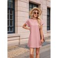 thumbnail image 6 of Casual Dresses for Women Ruffle Cap Sleeve Shift Dresses V Neck Short Sleeves Solid Color Flowy Summer Sundresses Dark Powder M, 6 of 8