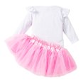 thumbnail image 5 of EnJoCho Kids Valentine'S Day Heart Print T-Shirt Romper And Skirt Set Toddler Girls Valentine's Day Fly Sleeve Flowers Romper Bow Tie Net Yarn Short Skirts Kids Headbands Outfits, 5 of 9