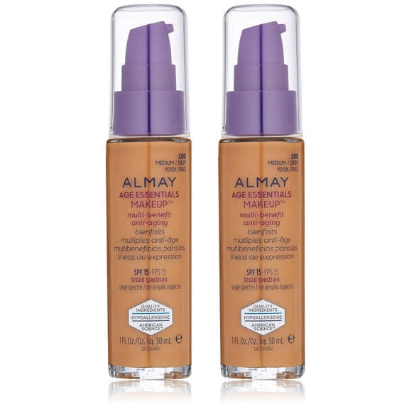Almay Essentials Smoothing Makeup Foundation with SPF 15 180 Medium/Deep - 1.0 oz - 2 Pack