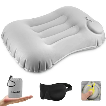 Camping Pillow , RUNACC Inflatable Pillow Ultralight Portable Air Pillow with Pillow Case and Sleep Mask, Hand-press (Best Ultralight Camping Pillow)