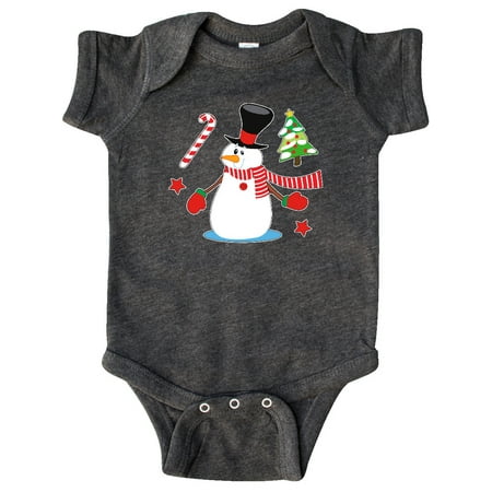 

Inktastic Top Hat Snowman with Christmas Tree and Candy Cane Gift Baby Boy or Baby Girl Bodysuit