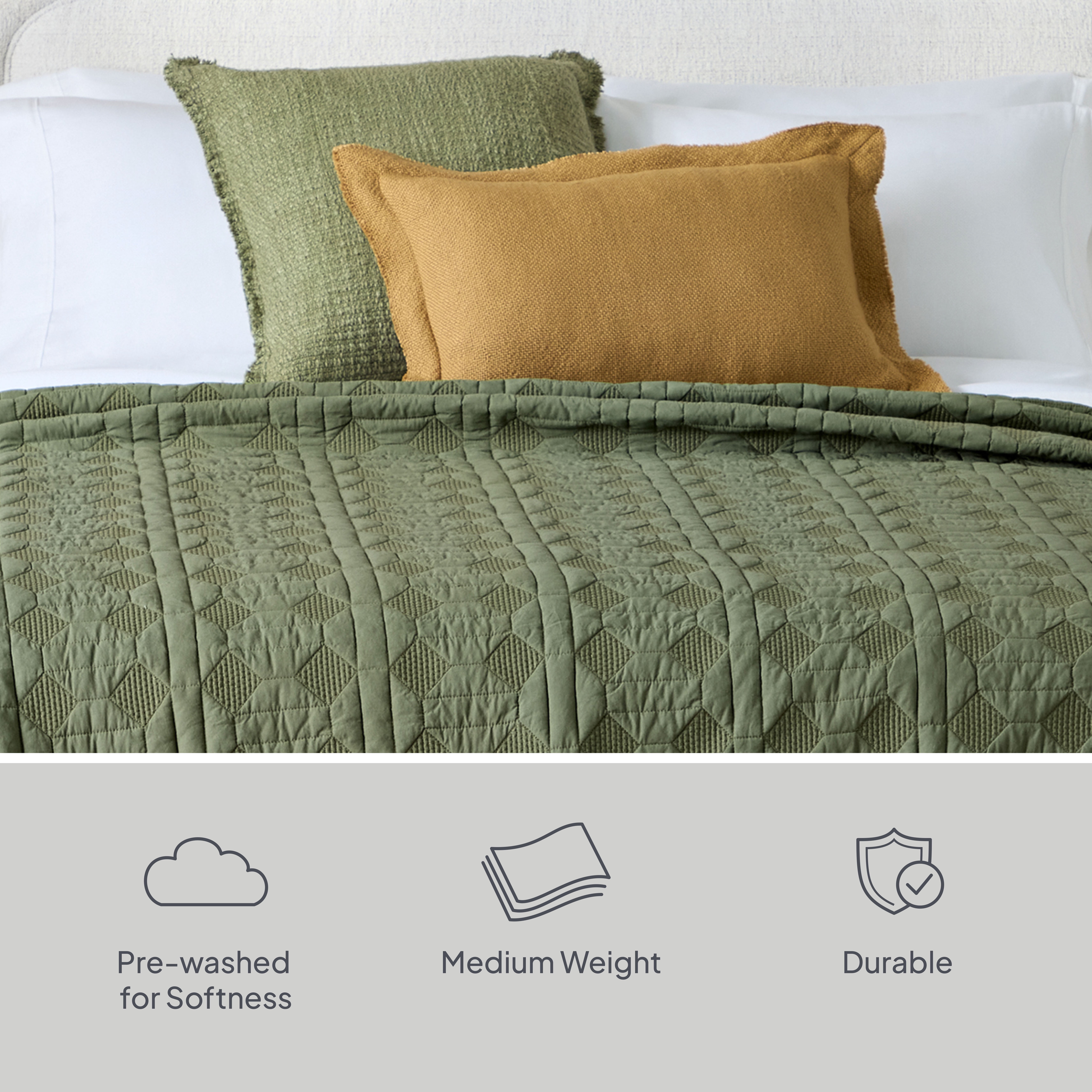 Better Homes & Gardens Crafted Geo Cotton Quilt, Dark Green, King Bedding