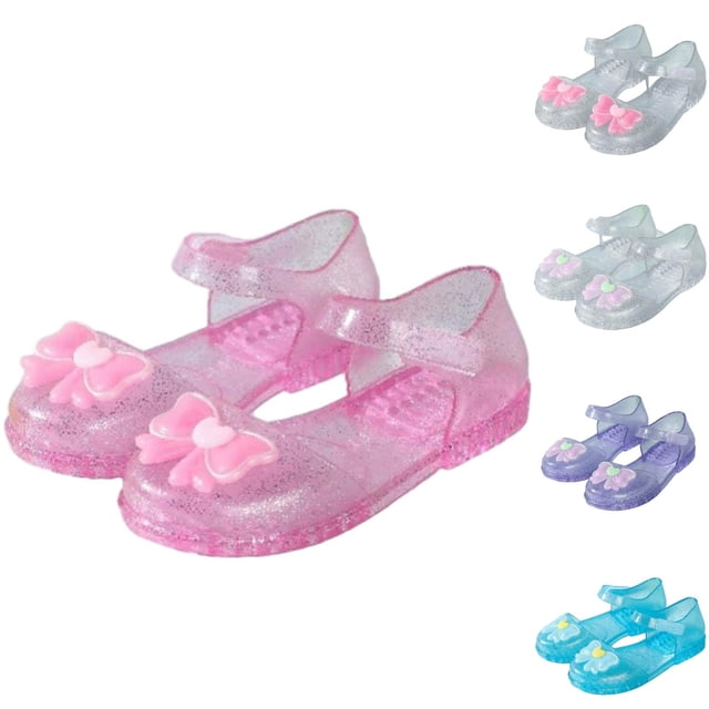 JDQJBZ Girl's Sandals Big Kid Bow Decor Non Slip Clear Crystal Jelly Beach Princess Shoes